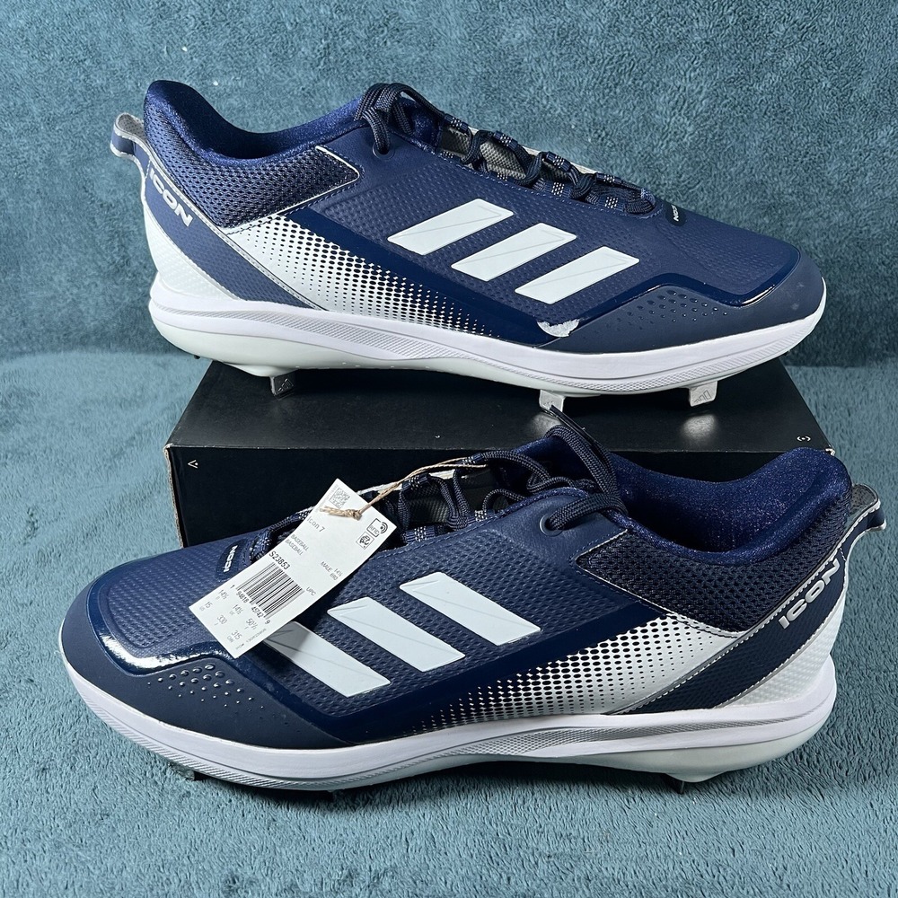 Adidas Icon 7 Men's‎ Navy Blue/White Metal Baseball Cleats Size 15